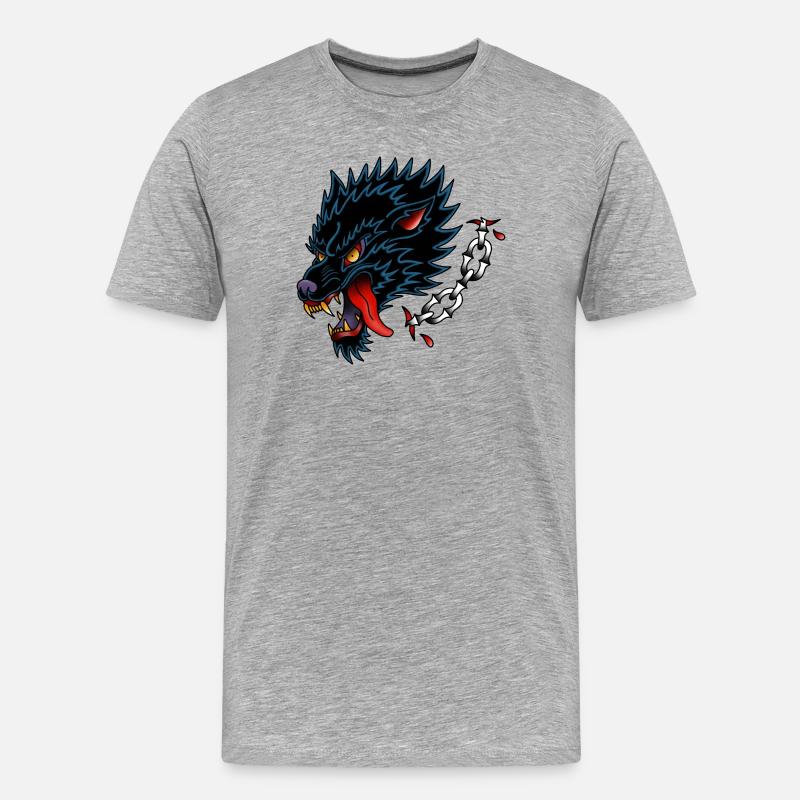 Black Wolf Old School Tattoo-Design - Männer Premium Bio T-Shirt - Grau meliert
