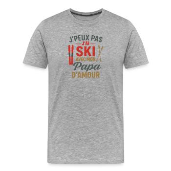 J'peux pas j'ai ski avec papa - T-shirt bio Premium Homme - gris chiné - Devant - Damien (186cm)