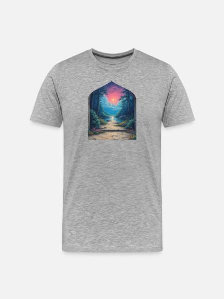 Sonnenuntergangsportal in Waldlandschaft - Männer Premium Bio T-Shirt - Grau meliert
