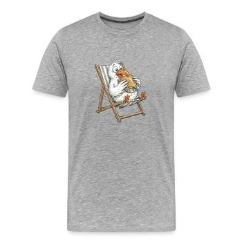 Gourmet seagull in a beach chair with fish sandwiches - Men's Premium Organic T-Shirt - heather grey - Front - Damien (186cm)