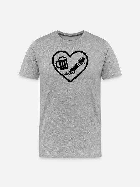 Heart Skateboard Bier - Männer Premium Bio T-Shirt - Grau meliert