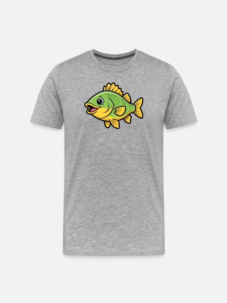Süßer Flussbarsch Comic Fisch Bunt - Männer Premium Bio T-Shirt - Grau meliert