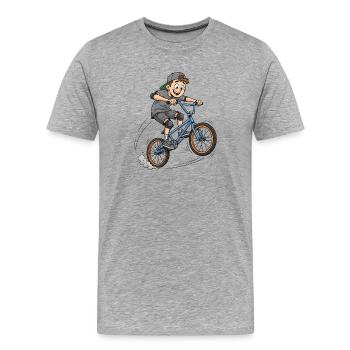 👉 Cooler BMX Junge beim Sprung – Street Style Art - Männer Premium Bio T-Shirt - Grau meliert - Vorne - Damien (186cm)