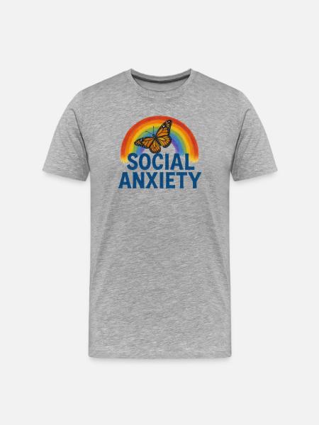 Rainbow Butterfly Social Anxiety Tee - Men's Premium Organic T-Shirt - heather grey