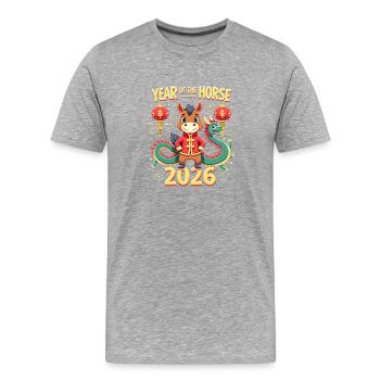Nouvel An chinois du cheval 2026 - T-shirt bio Premium Homme - gris chiné - Devant - Damien (186cm)