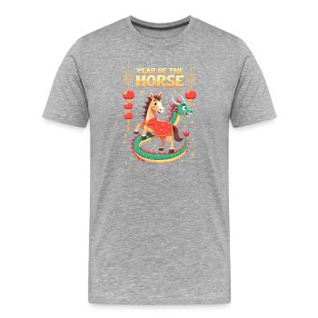 Nouvel An chinois du cheval 2026 - T-shirt bio Premium Homme - gris chiné - Devant - Damien (186cm)