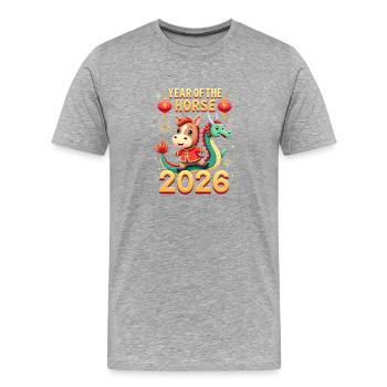 Nouvel An chinois du cheval 2026 - T-shirt bio Premium Homme - gris chiné - Devant - Damien (186cm)