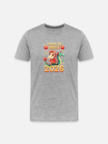Nouvel An chinois du cheval 2026 - T-shirt bio Premium Homme - gris chiné