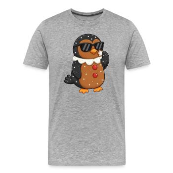 Süßer Pinguin Weihnachts Lebkuchenmann Cartoon - Männer Premium Bio T-Shirt - Grau meliert - Vorne - Damien (186cm)