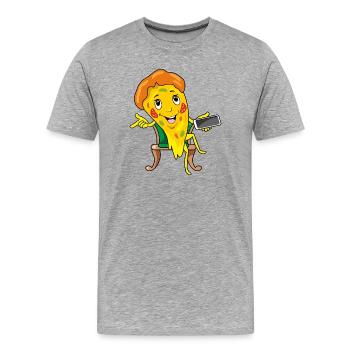 Cartoon-Stück Pizza nimmt Bestellungen entgegen - Männer Premium Bio T-Shirt - Grau meliert - Vorne - Damien (186cm)