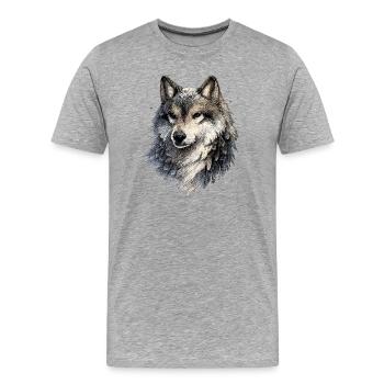 Nebelwolf im Aquarellstil - Männer Premium Bio T-Shirt - Grau meliert - Vorne - Damien (186cm)