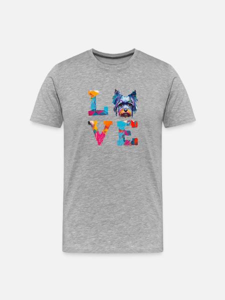 Miniaturschnauzer lieben bunte Farbspritzer - Männer Premium Bio T-Shirt - Grau meliert