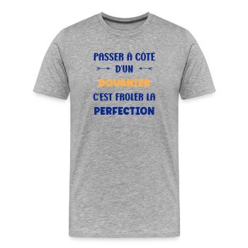Frôler la perfection avec douanier - T-shirt bio Premium Homme - gris chiné - Devant - Damien (186cm)