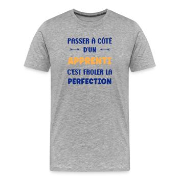 Passer à côté d’un apprenti — perfection - T-shirt bio Premium Homme - gris chiné - Devant - Damien (186cm)