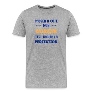 An der Kasse fast perfektioniert - Männer Premium Bio T-Shirt - Grau meliert - Vorne - Damien (186cm)