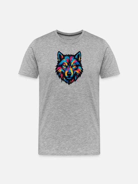 Neonwolf Kopf Kunst - Männer Premium Bio T-Shirt - Grau meliert