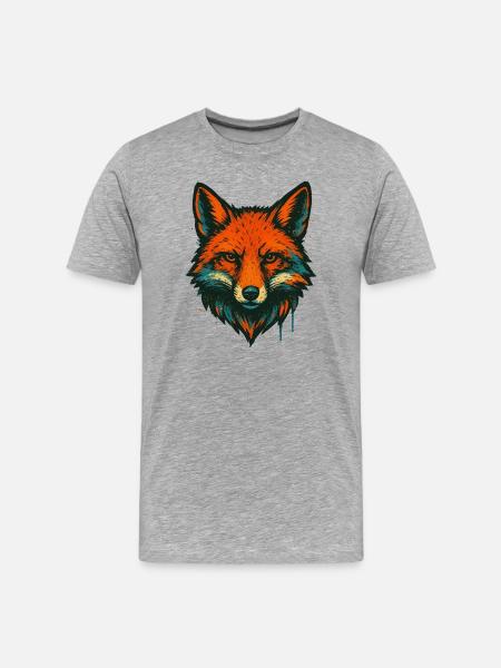 Fuchs im Neon-Graffiti - Männer Premium Bio T-Shirt - Grau meliert