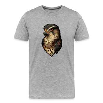 Falkenporträt im Goldbraun - Männer Premium Bio T-Shirt - Grau meliert - Vorne - Damien (186cm)
