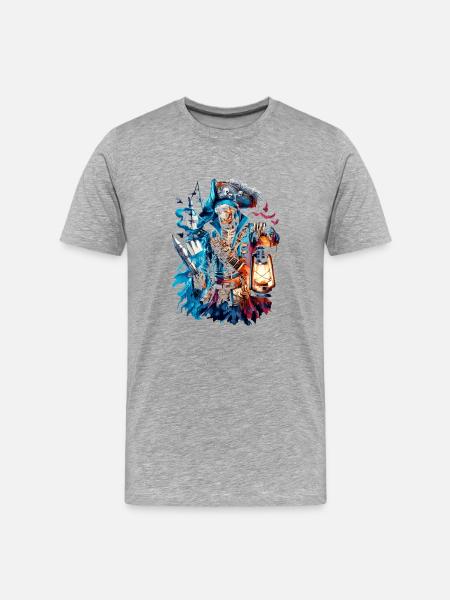 Skeleton pirate in lantern light - Men's Premium Organic T-Shirt - heather grey