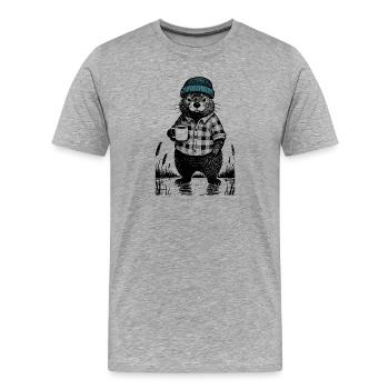 Moody Bieber with coffee - Men's Premium Organic T-Shirt - heather grey - Front - Damien (186cm)