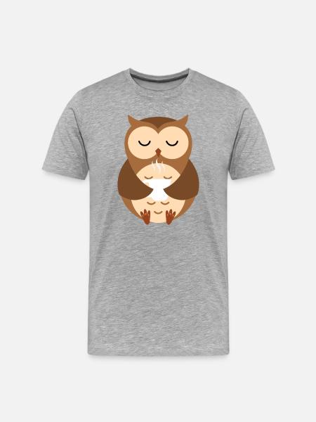 Cozy Sleeping Owl with Coffee - Men's Premium Organic T-Shirt - heather grey