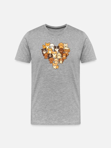 Hund Hunde Herz Liebe - Männer Premium Bio T-Shirt - Grau meliert