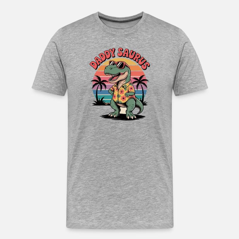 Daddy Saurus Dinosaurier - Männer Premium Bio T-Shirt - Grau meliert