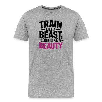 Trainiere wie ein Tier, sieh aus wie eine Schönheit - Männer Premium Bio T-Shirt - Grau meliert - Vorne - Damien (186cm)
