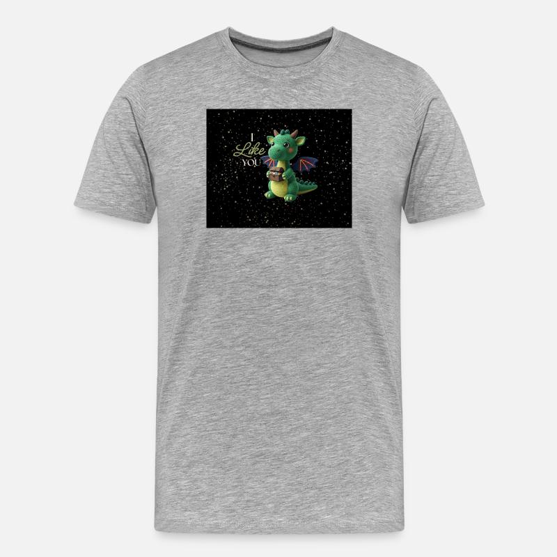 Kuscheldrache mit Schatzbeutel - Männer Premium Bio T-Shirt - Grau meliert