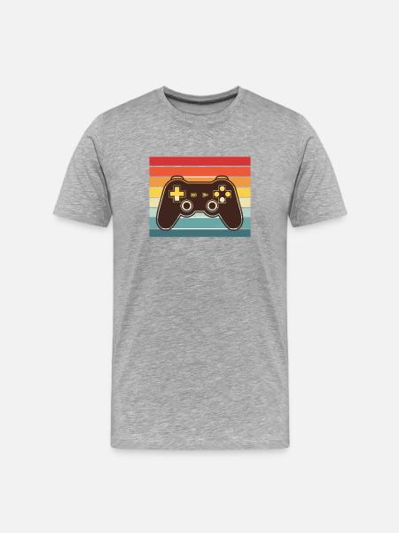 Retro Rainbow ControllerVintage videospelskontroll - Organic T-shirt Ekologisk premium-T-shirt herr - gråmelerad