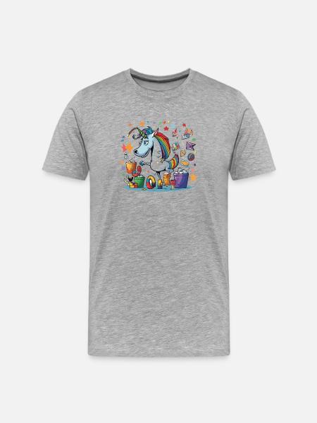 Bunter Einhorn Partychaos - Männer Premium Bio T-Shirt - Grau meliert