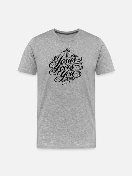 Jesus Liebt Dich Spruch - Männer Premium Bio T-Shirt - Grau meliert