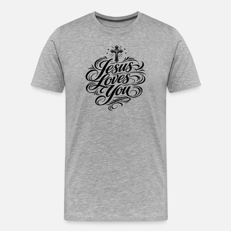 Jesus Liebt Dich Spruch - Männer Premium Bio T-Shirt - Grau meliert