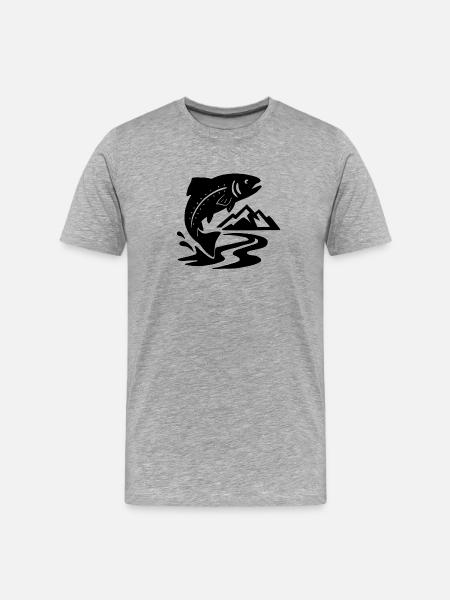 Mountain River Fishing – Jumping Fish - Men's Premium Organic T-Shirt - heather grey