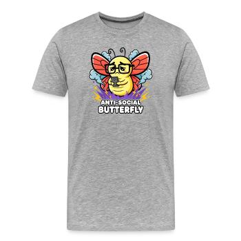 Antisoziales Schmetterlingsdesign für Introvertierte - Männer Premium Bio T-Shirt - Grau meliert - Vorne - Damien (186cm)