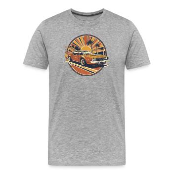 Sonnenuntergang Retroauto Palmen - Männer Premium Bio T-Shirt - Grau meliert - Vorne - Damien (186cm)