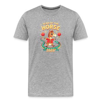 Nouvel An chinois du cheval 2026 - T-shirt bio Premium Homme - gris chiné - Devant - Damien (186cm)