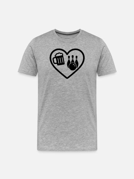 Heart Beer Bowling Humor - Men's Premium Organic T-Shirt - heather grey