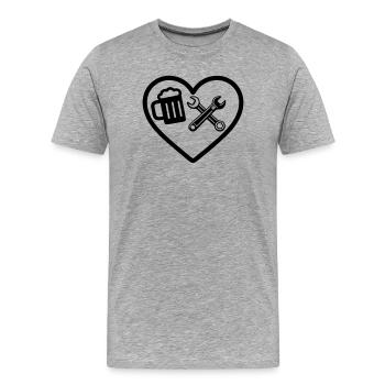 Heart Beer Mechaniker Autohumor - Männer Premium Bio T-Shirt - Grau meliert - Vorne - Damien (186cm)