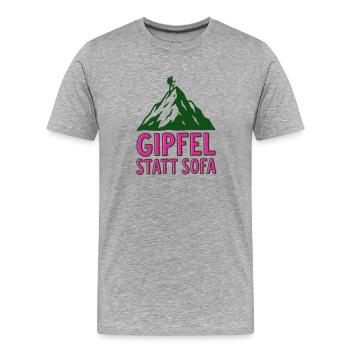 Gipfel statt Sofa - Männer Premium Bio T-Shirt - Grau meliert - Vorne - Damien (186cm)