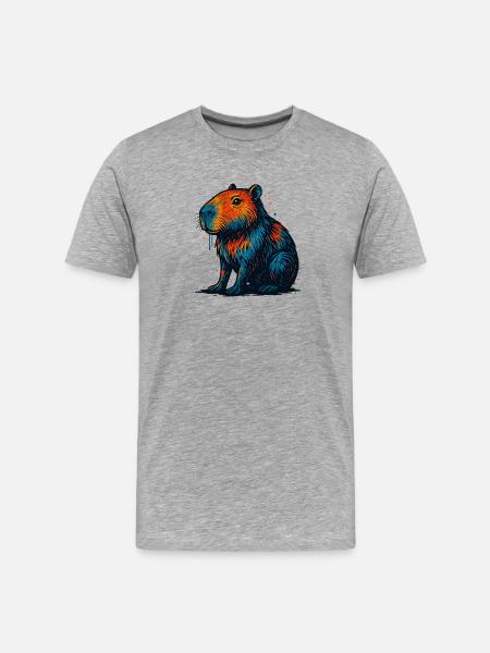 Farbenfroher Biber Pop Art - Männer Premium Bio T-Shirt - Grau meliert