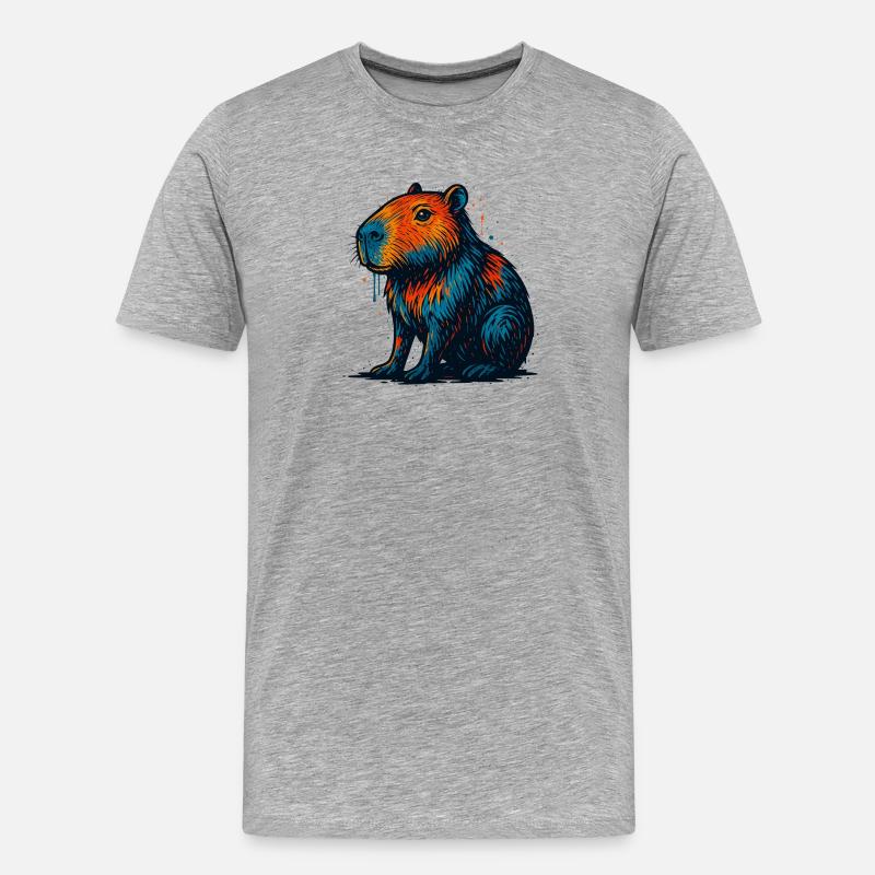 Farbenfroher Biber Pop Art - Männer Premium Bio T-Shirt - Grau meliert