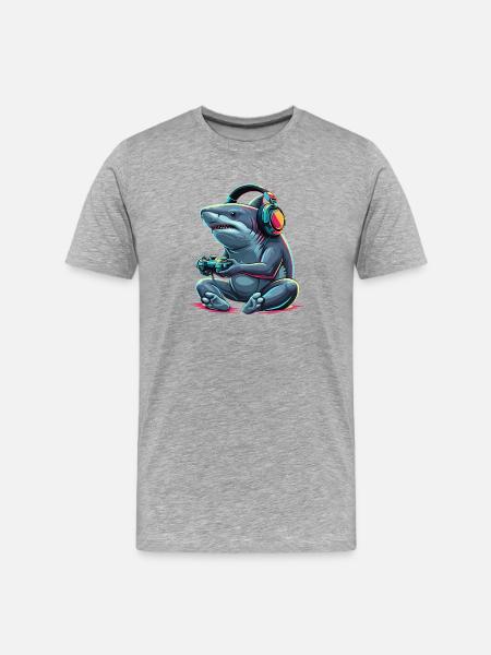 Hajspil Dyre Videospil Sjov Haj - Herre Premium T-shirt økologisk - grå meleret