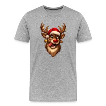 Renne festif au nez rouge noël - T-shirt bio Premium Homme - gris chiné - Devant - Damien (186cm)