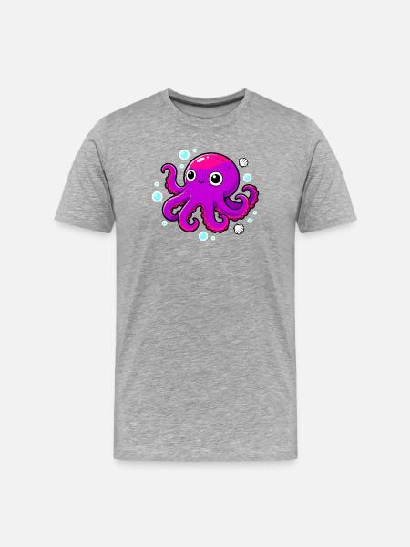 Cute Smiling Purple Octopus - Men's Premium Organic T-Shirt - heather grey