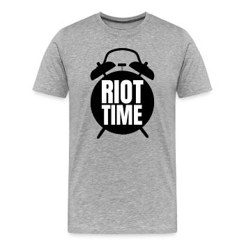 Aufruhrzeit Großschrift Print Riot - Männer Premium Bio T-Shirt - Grau meliert - Vorne - Damien (186cm)