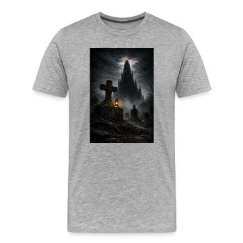 Château gothique dans le brouillard - T-shirt bio Premium Homme - gris chiné - Devant - Damien (186cm)