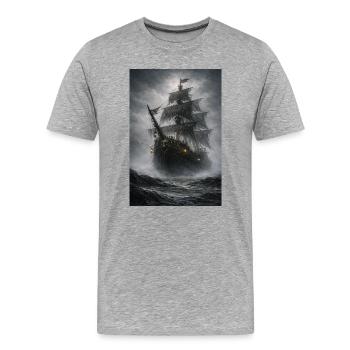 Le navire pirate fantôme dans le brouillard - T-shirt bio Premium Homme - gris chiné - Devant - Damien (186cm)