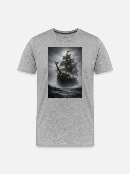 Ghost Pirate Ship in the Fog - Men's Premium Organic T-Shirt - heather grey