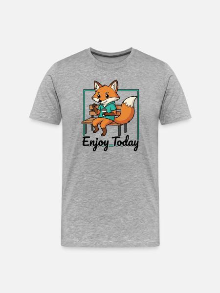 Fox on bench with hoodie coffee - Men's Premium Organic T-Shirt - heather grey